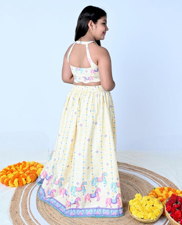 SHAHI GODHA LEHENGA AND HALTER NECK BLOUSE