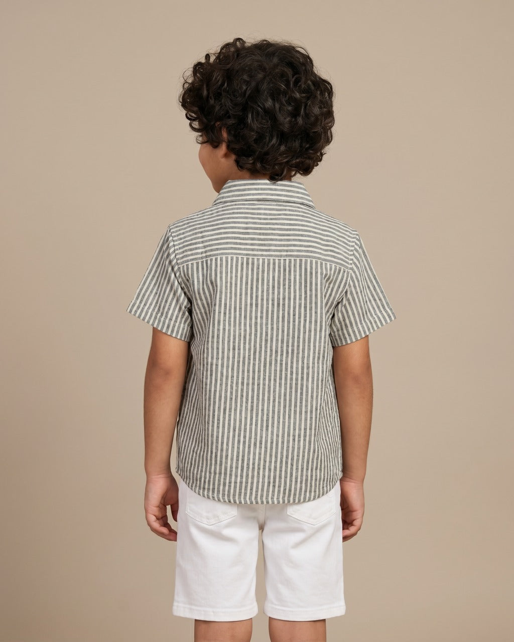 Boys Green Striped Double Gauze Shirt