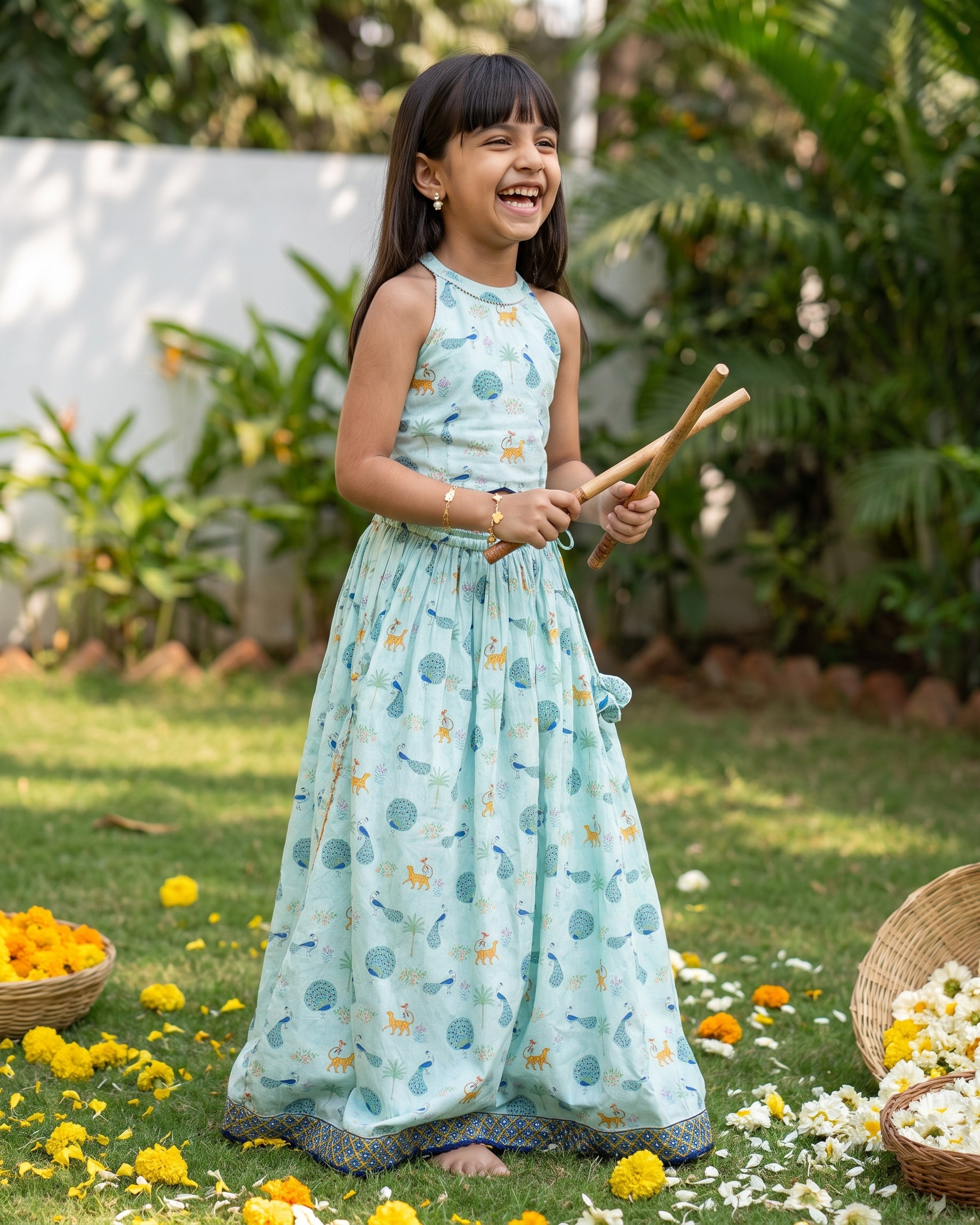 Rangeen Mor Lehanga and Halter Neck Blouse