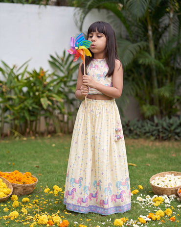 Butter Yellow Lehenga and Halter Neck Blouse