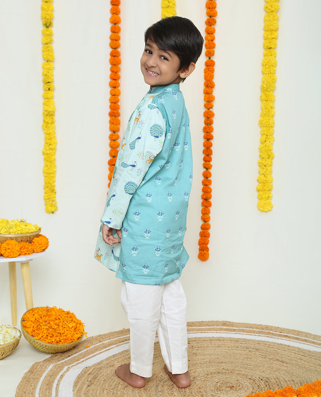 Rangeen Mor Assymetric Kurta and Pyjama set