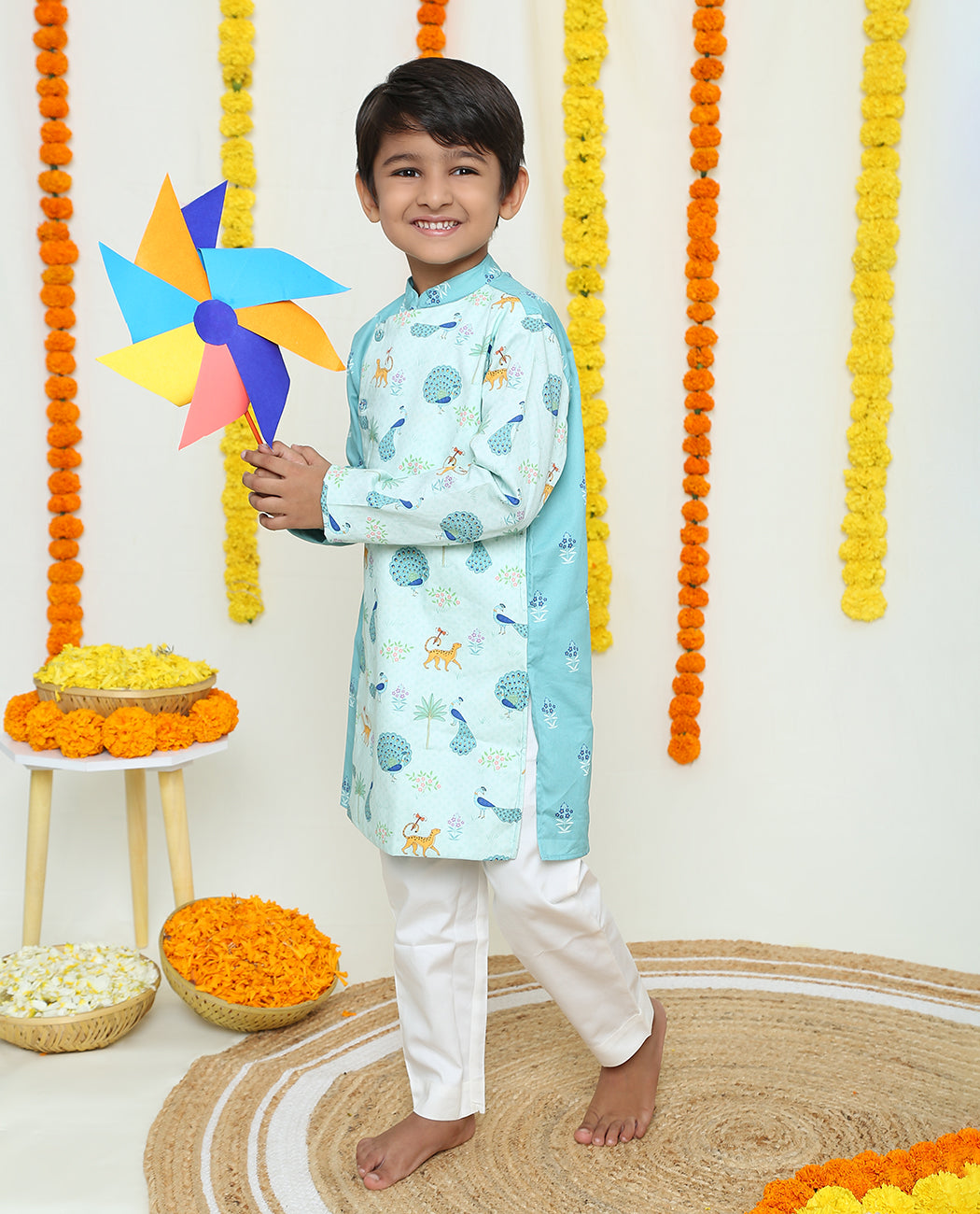 Rangeen Mor Assymetric Kurta and Pyjama set