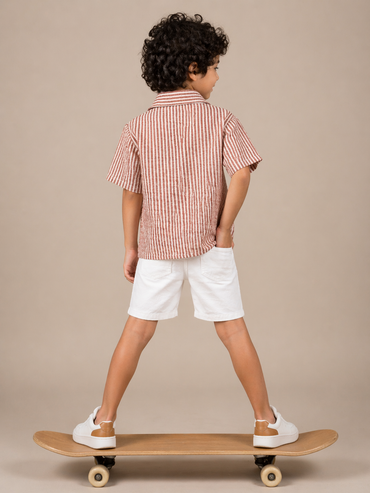 Boys Rust Brown Striped Double Gauze Shirt