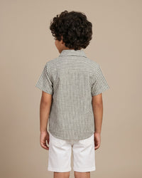 Boys Green Striped Double Gauze Shirt