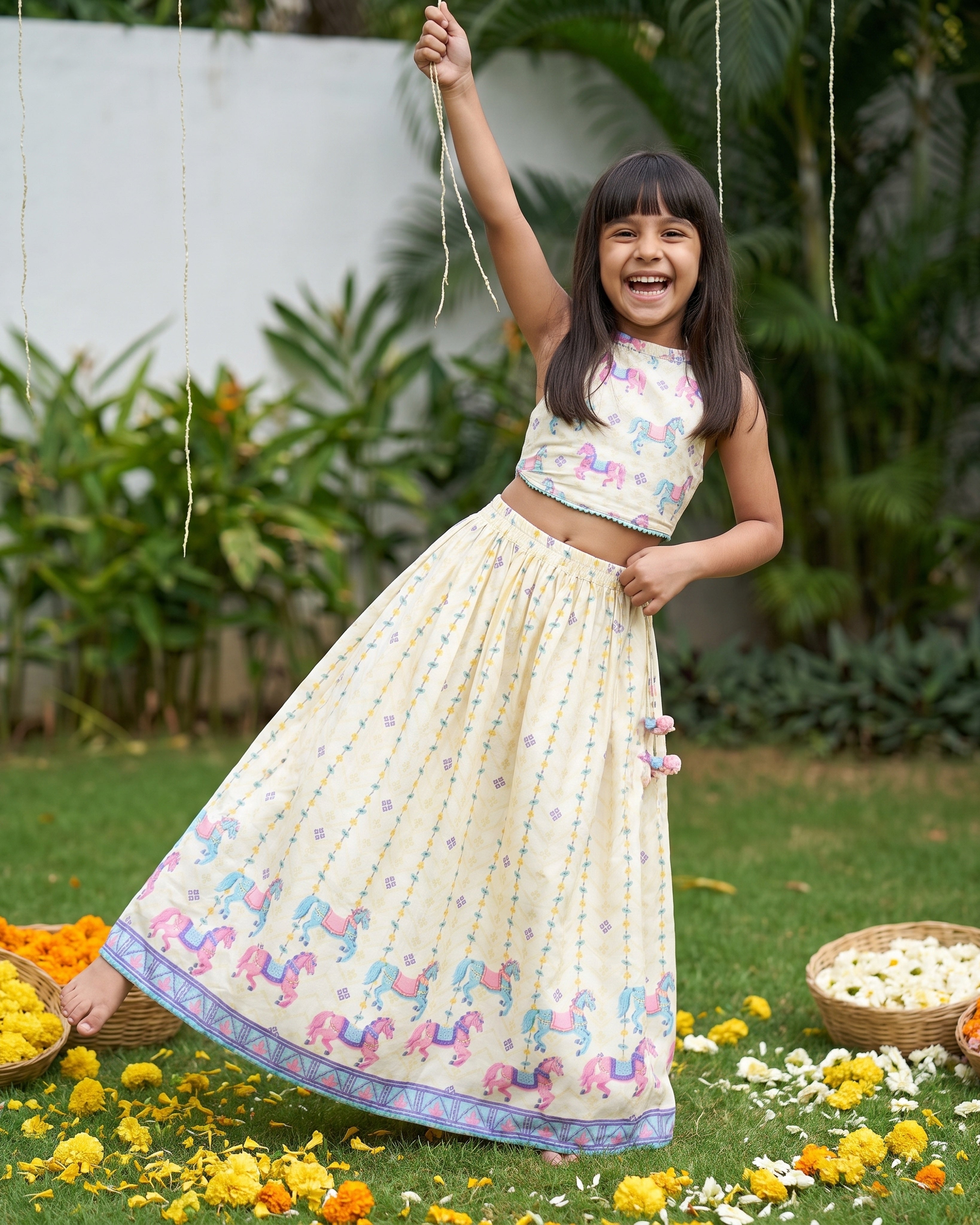 Butter Yellow Lehenga and Halter Neck Blouse