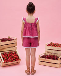 Girls Pink Gingham Embroidered Shorts Set