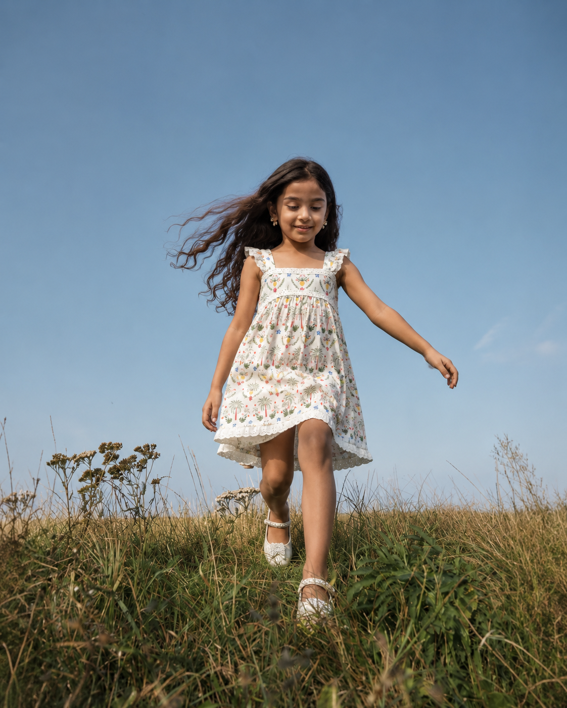 Girls Tropical Palm A-Line Dress