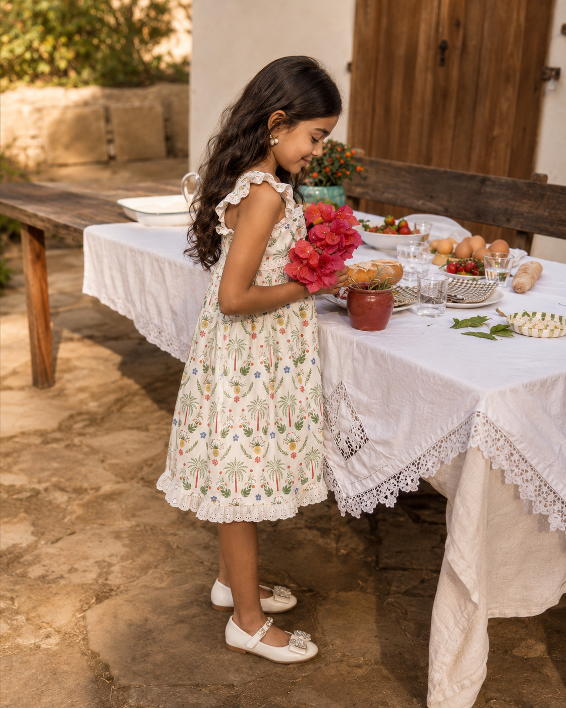 summer a line dress Burgundy Floral A-line Dress: Bohemian High-waist Mini shoulder ruffle mini dress is made of polyester fabric Girls Tropical Palm A-Line Dress