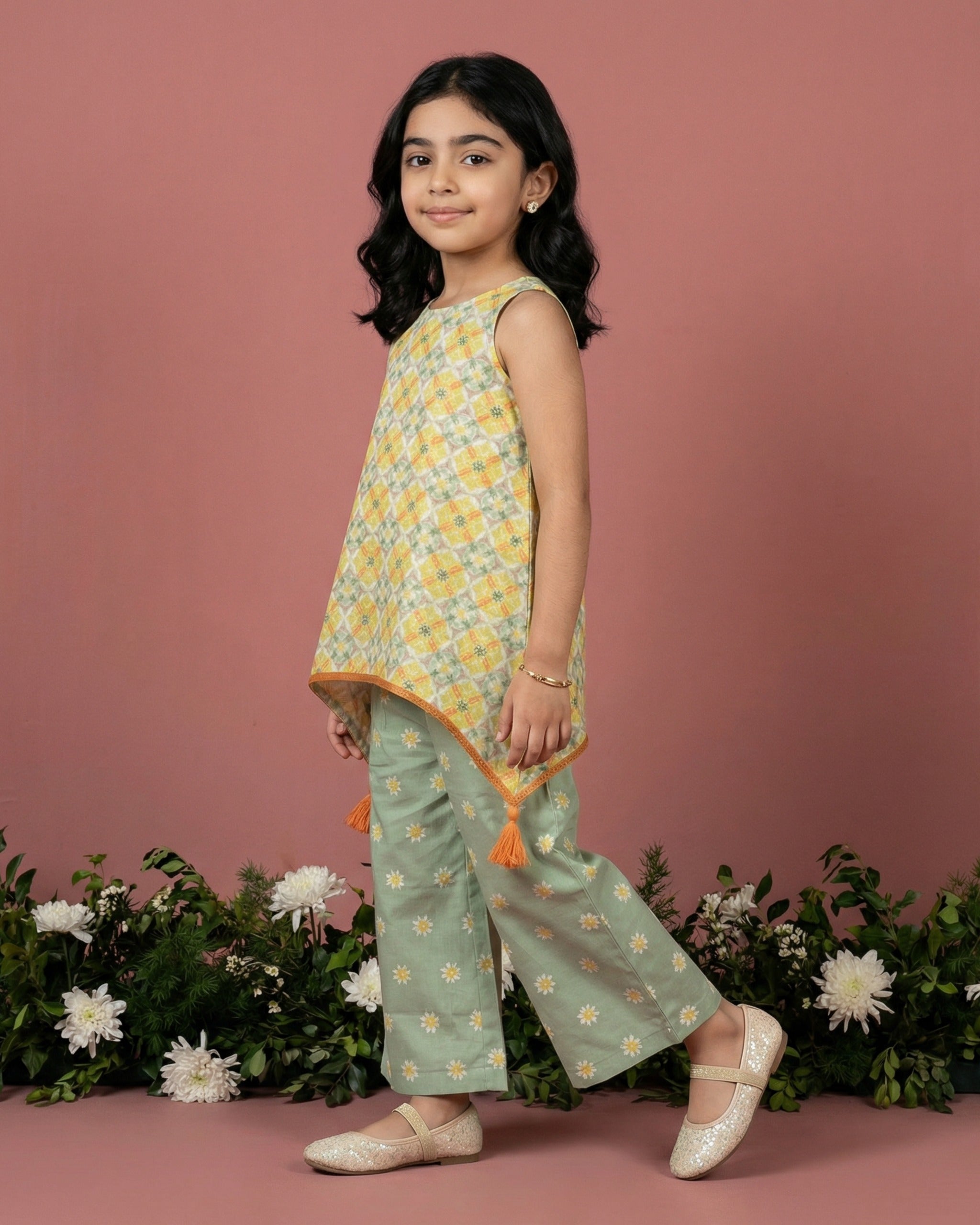 Sage Green Tile Palazzo Set