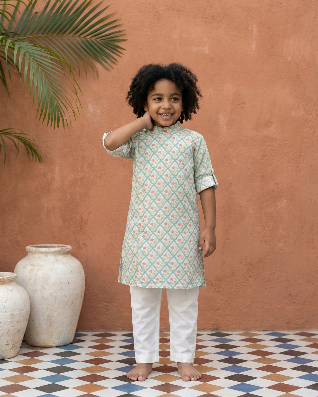 Mint Green Printed Kurta Pant Set