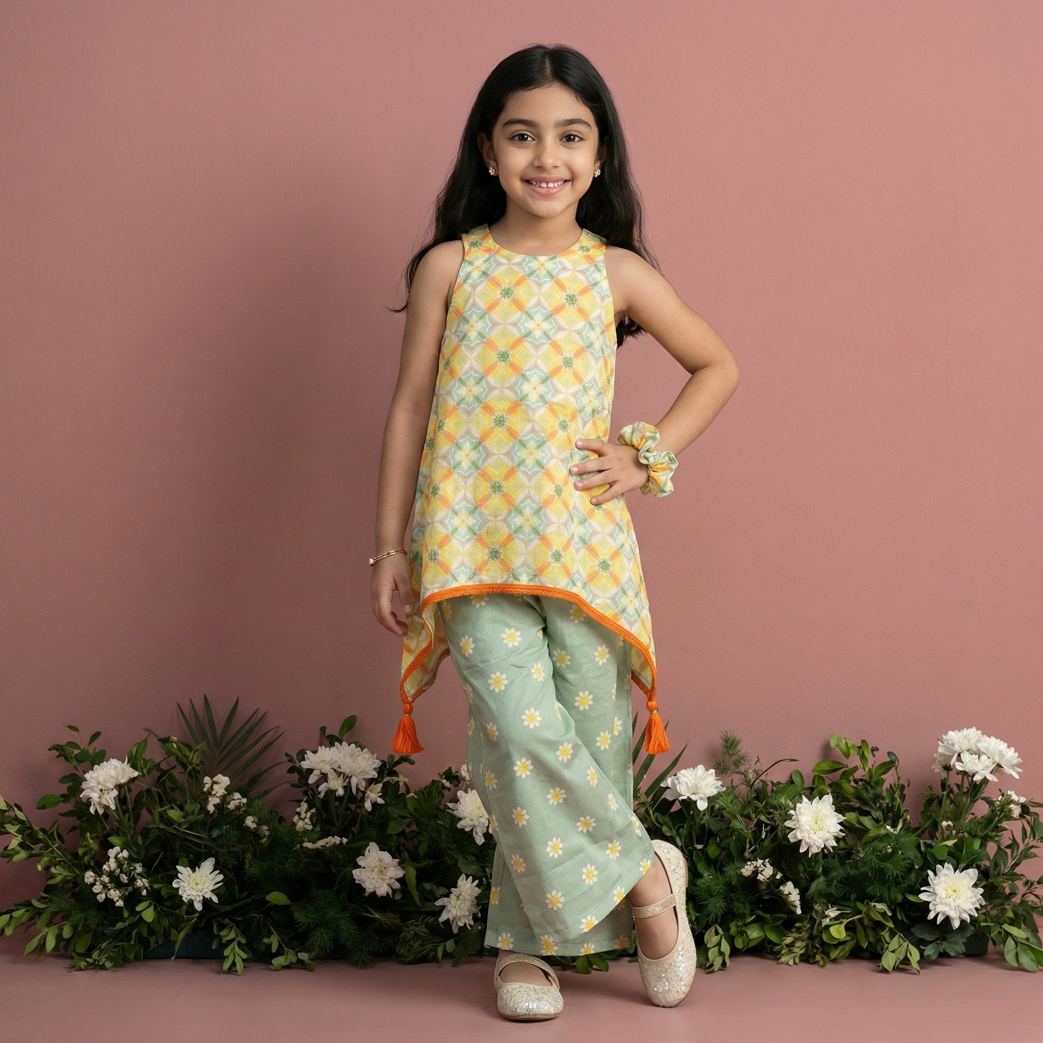 Sage Green Tile Palazzo Set