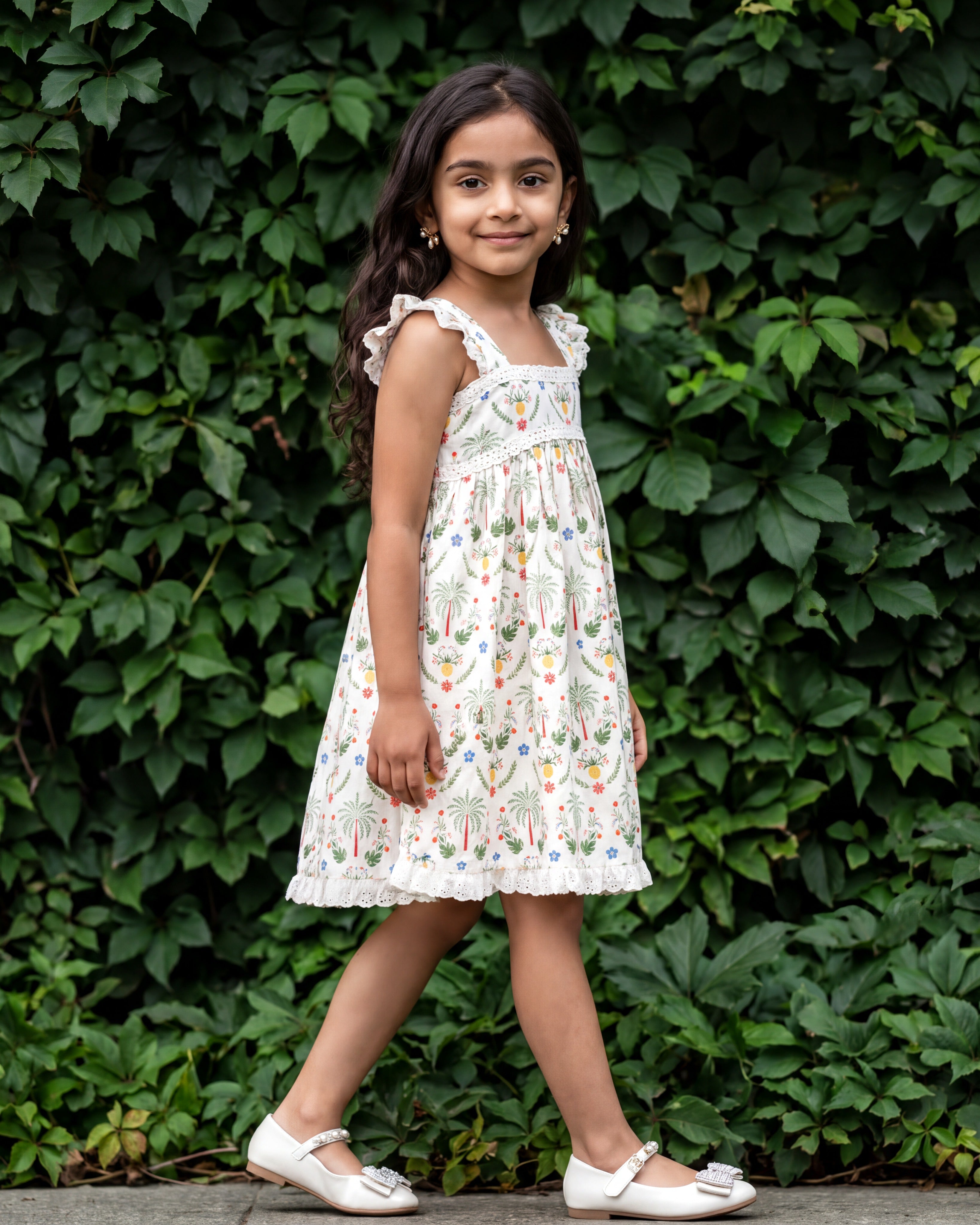 Girls Tropical Palm A-Line Dress